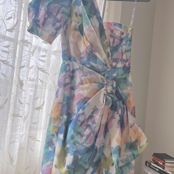 Flor Et. Al Rainbow One-Shoulder Puff sleeve dress size XS! Perfect for Easter. - Picture 3 of 5